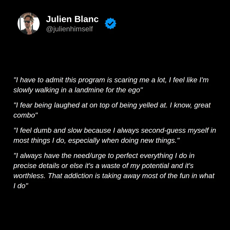 Simon describes fear of the program, being laughed or yelled at, second-guessing himself, and perfectionism taking the fun out of what he does.
