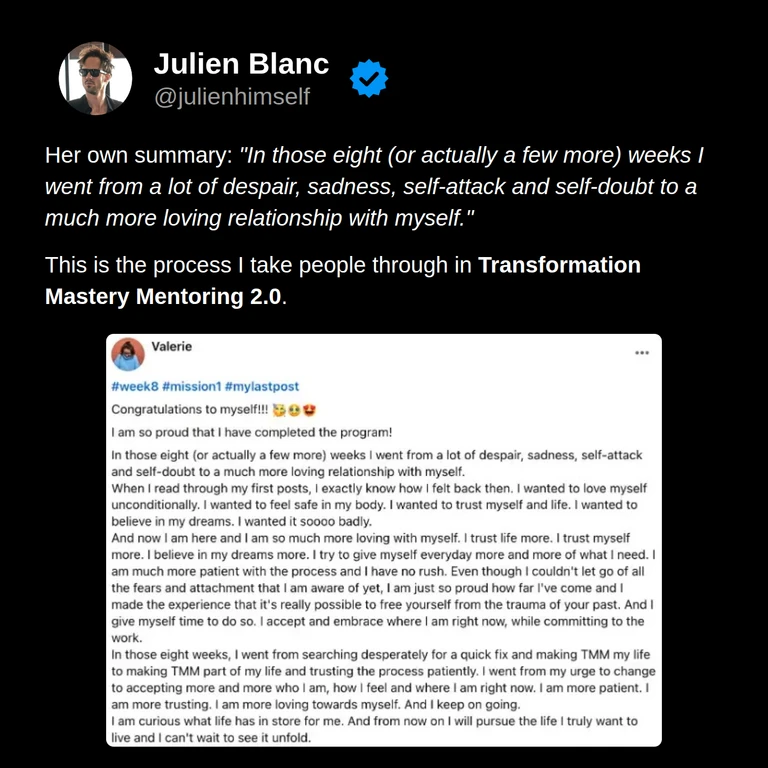 Valerie’s original final post celebrates a more loving relationship with herself, greater patience and trust, and continued commitment to her life and dreams.